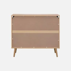Kommode mit Holzdekor und abgerundetem Rattan-Geflecht 3 Schubladen