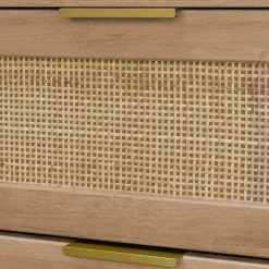 Kommode mit Holzdekor und abgerundetem Rattan-Geflecht 6 Schubladen