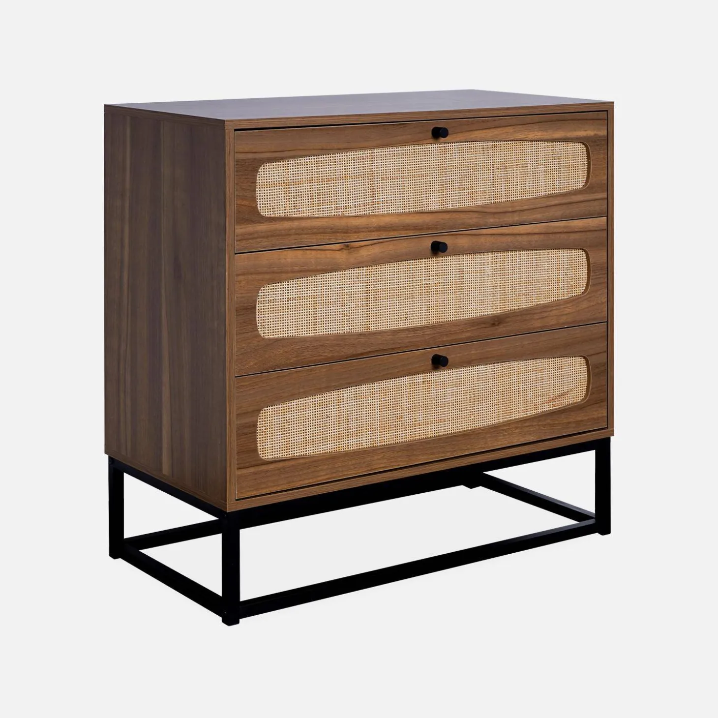 Kommode mit Holzdekor und Rattan-Geflecht 3 Schubladen