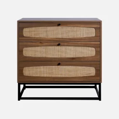 Kommode mit Holzdekor und Rattan-Geflecht 3 Schubladen