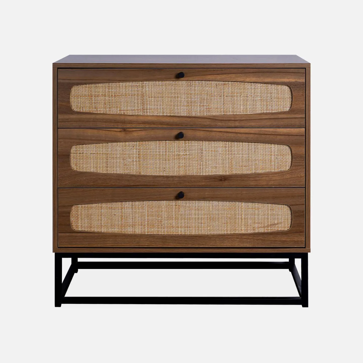 Kommode mit Holzdekor und Rattan-Geflecht 3 Schubladen
