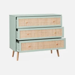 Kommode mit Holzeffekt und Rattan-Geflecht 3 Schubladen