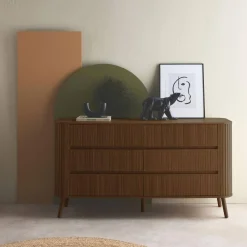 Kommode mit 6 Schubladen, geriffelter Holzlook
