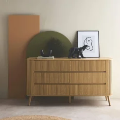 Kommode mit 6 Schubladen, geriffelter Holzlook