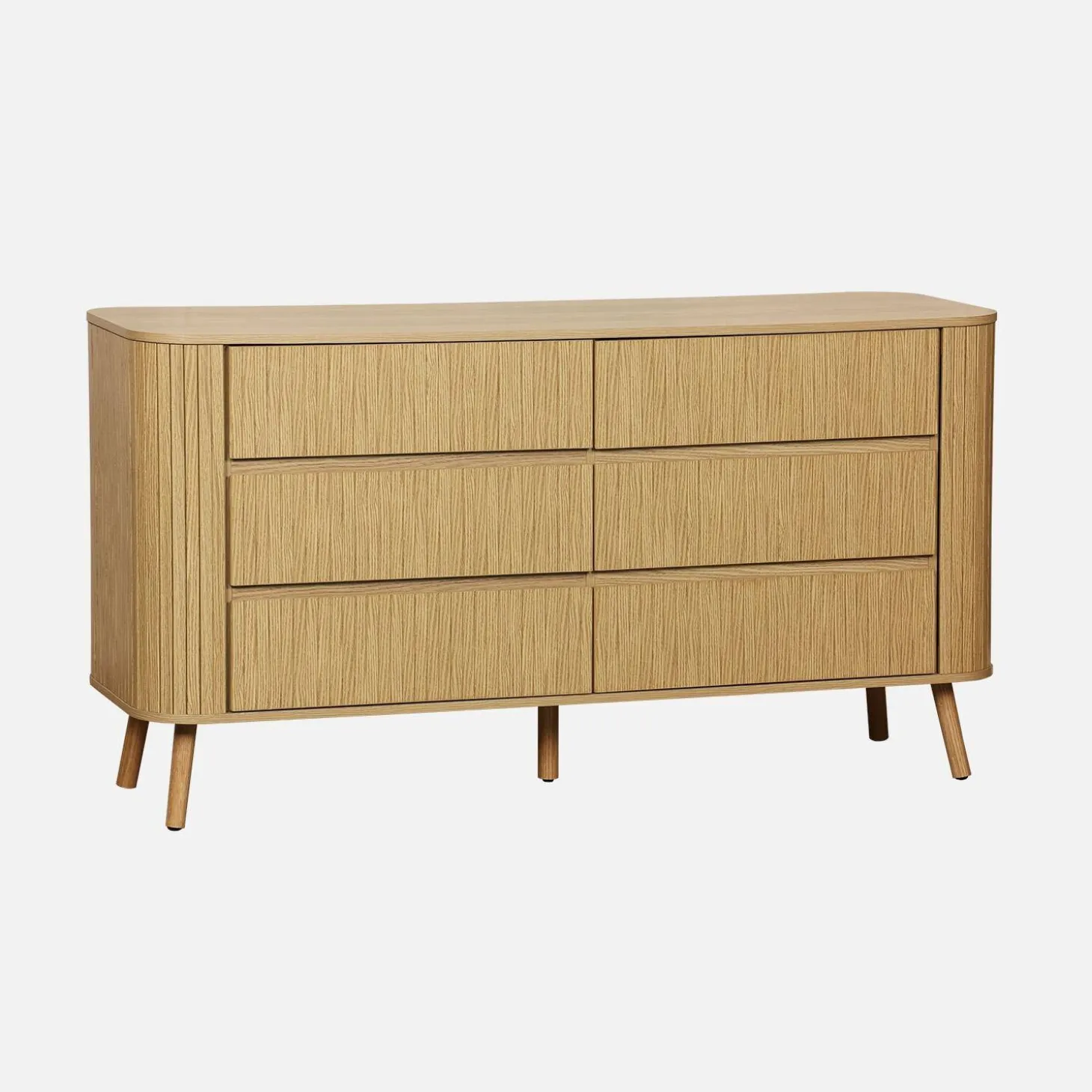 Kommode mit 6 Schubladen, geriffelter Holzlook