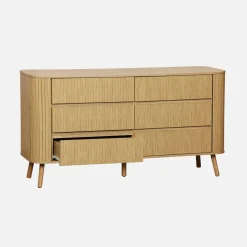 Kommode mit 6 Schubladen, geriffelter Holzlook