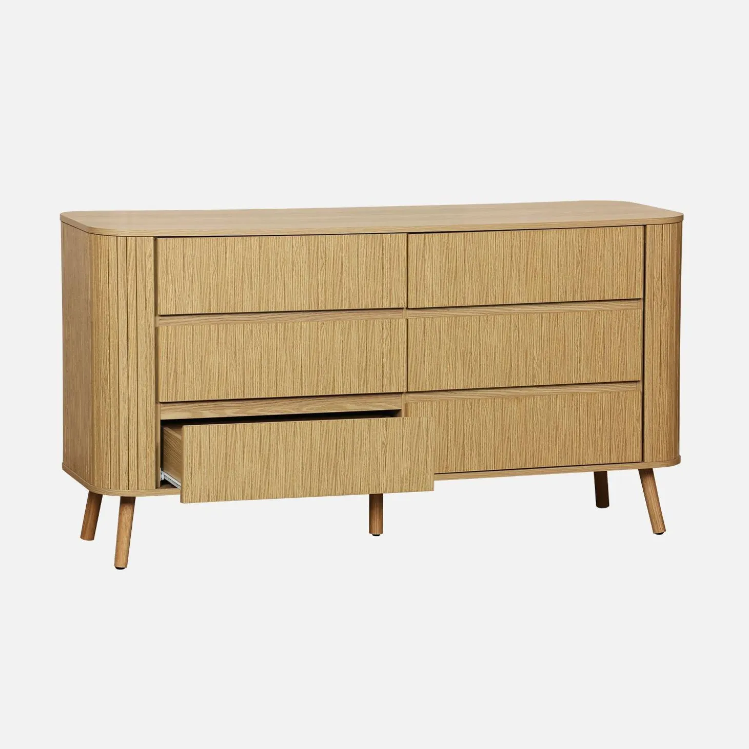 Kommode mit 6 Schubladen, geriffelter Holzlook