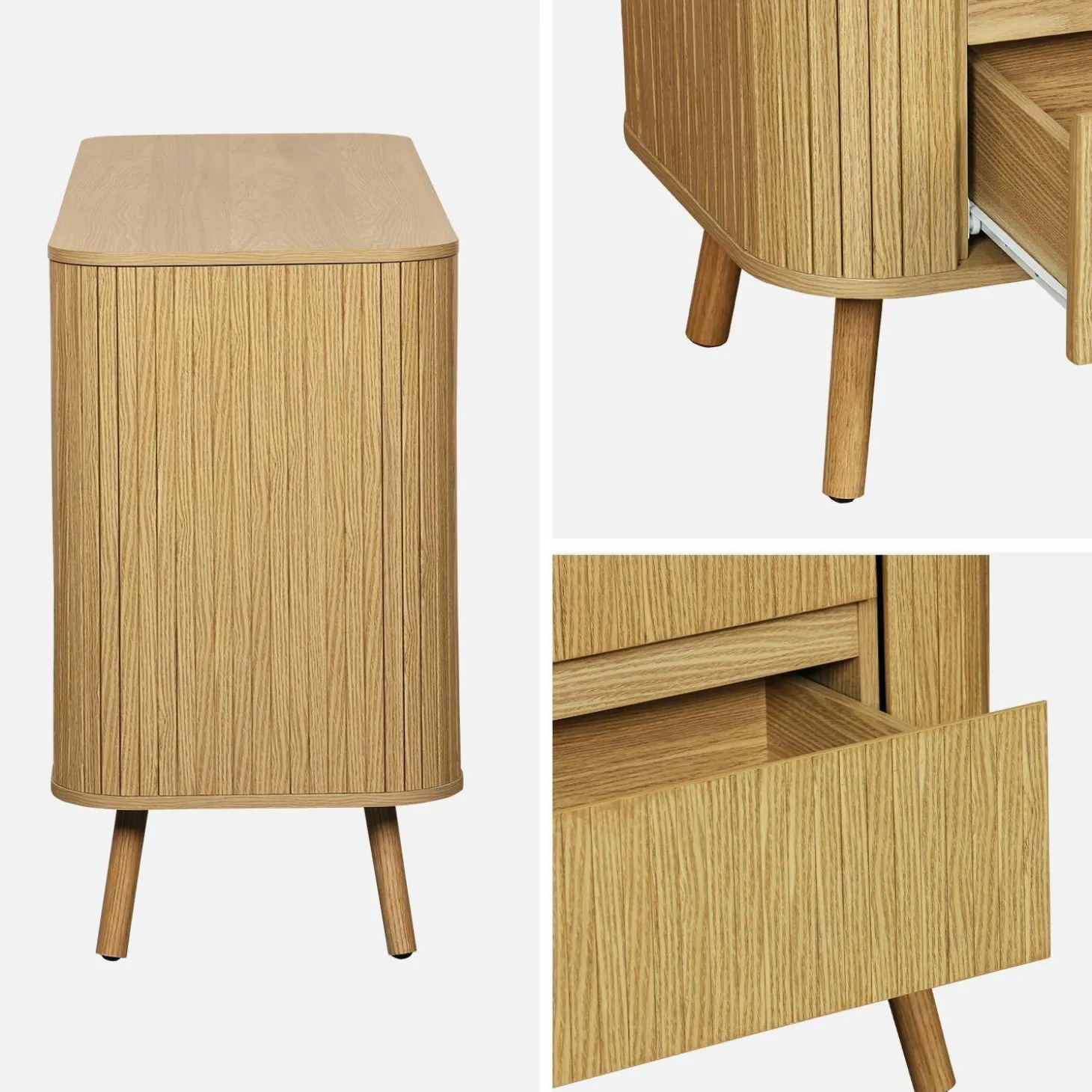 Kommode mit 6 Schubladen, geriffelter Holzlook
