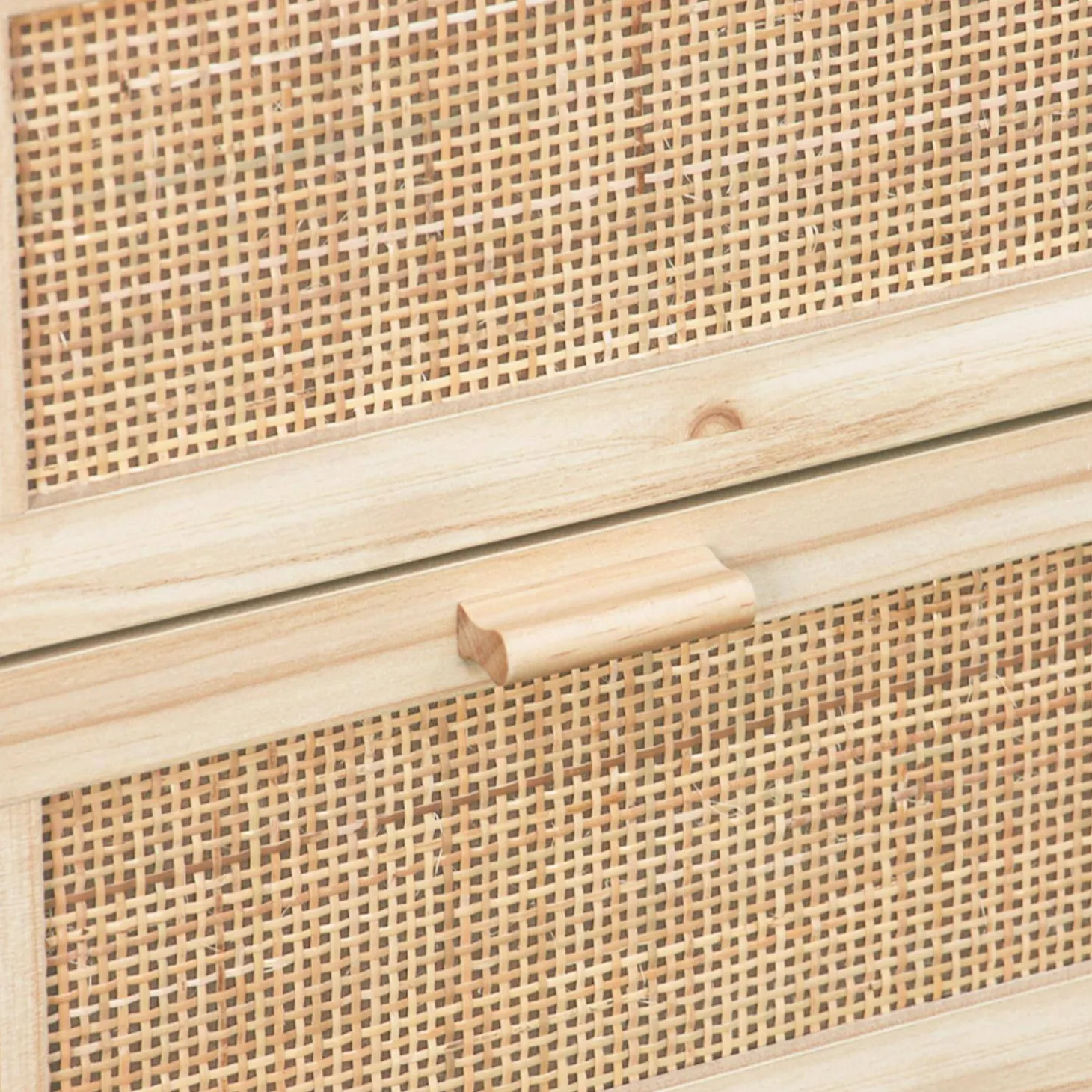 Kommode mit 3 Schubladen, Rattan-Geflecht und Holzdekor