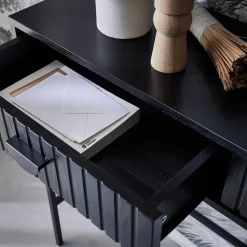 Konsole mit 2 Schubladen, Schwarz mit geriffelter Holzoptik