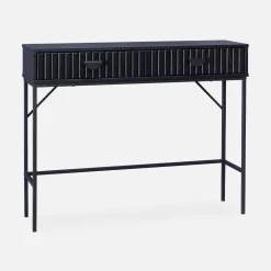 Konsole mit 2 Schubladen, Schwarz mit geriffelter Holzoptik