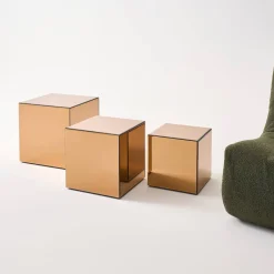 Kubischer Tisch mit Spiegelglas, Sofaende, Beistelltisch, 40 cm