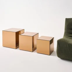 Kubischer Tisch mit Spiegelglas, Sofaende, Beistelltisch, 40 cm