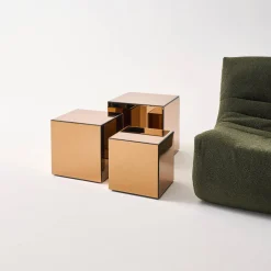 Kubischer Tisch mit Spiegelglas, Sofaende, Beistelltisch, 40 cm