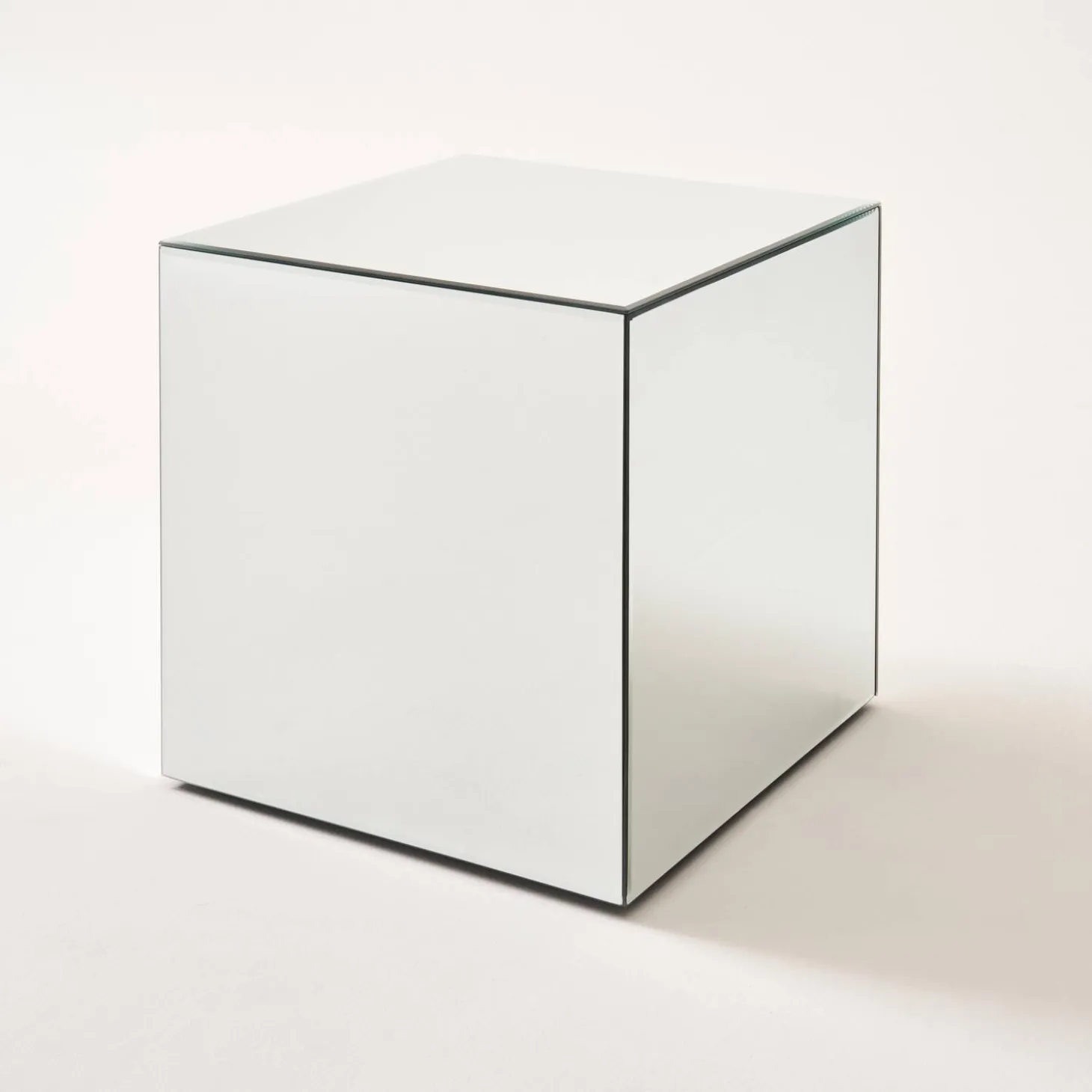 Kubischer Tisch mit Spiegelglas, Sofaende, Beistelltisch, 40 cm