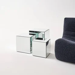 Kubischer Tisch mit Spiegelglas, Sofaende, Beistelltisch, 40 cm