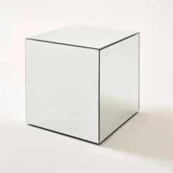Kubischer Tisch mit Spiegelglas, Sofaende, Beistelltisch, 35 cm