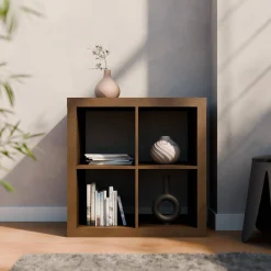 Kubisches Bücherregal Holz-Optik 2 Ebenen 4 Stauräume
