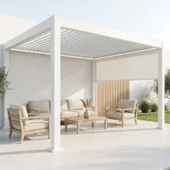 LED Pergola mit motorisiertem Lamellendach Triomphe 3x4m + Markise 4m