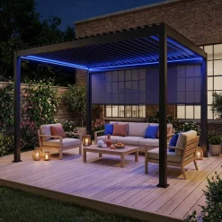 LED Pergola mit motorisiertem Lamellendach Triomphe 3x4m + Markise 4m