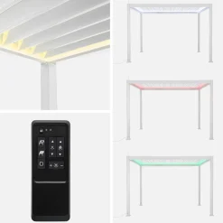 LED Pergola mit motorisiertem Lamellendach Triomphe 3x4m + Markise 3m + Markise 4m