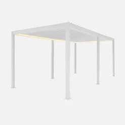 LED Pergola mit motorisiertem Lamellendach Triomphe 3x6m + 4 Markisen 3m