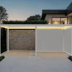 LED Pergola mit motorisiertem Lamellendach Triomphe 3x6m + 2 Markisen 3m