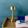 LED Tischlampe für drinnen goldfarbenes Metall Ø9cm