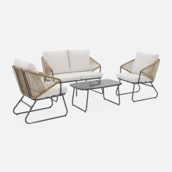 Loungeset aus Metall und Kunststoff, 4 Sitzplätze