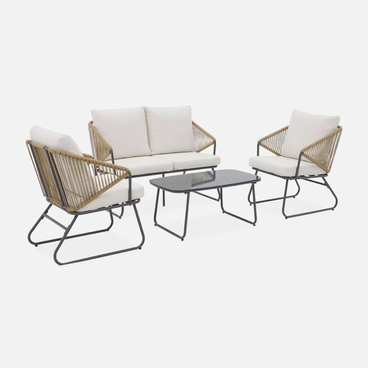 Loungeset aus Metall und Kunststoff, 4 Sitzplätze