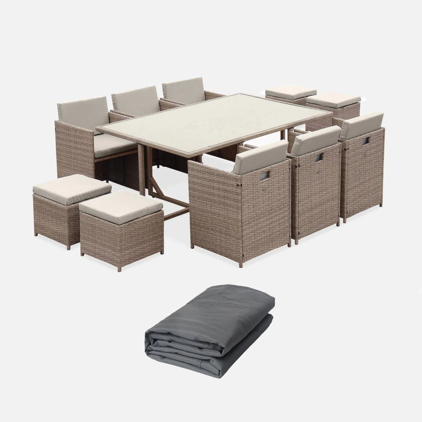 Lounge-Set aus Polyrattan 6-10 Sitzplätze + Schutzhülle dunkelgrau