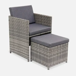 Lounge-Set aus Polyrattan 6-10 Sitzplätze + Schutzhülle dunkelgrau
