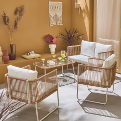 Loungeset aus verzinktem Stahl mit Kunststoffbespannung, 4 Sitzplätze
