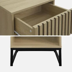 Moderner Nachttisch mit geriffeltem Holzdekor 1 Schublade