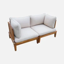 Modulare Gartenbank aus Akazienholz mit Seitenteilen, beige