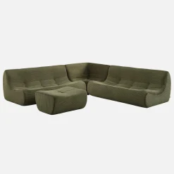 Modulares Ecksofa für 7 Personen mit Cordbezug und Hocker
