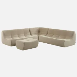 Modulares Ecksofa für 7 Personen mit strukturiertem Bouclé-Bezug und Hocker