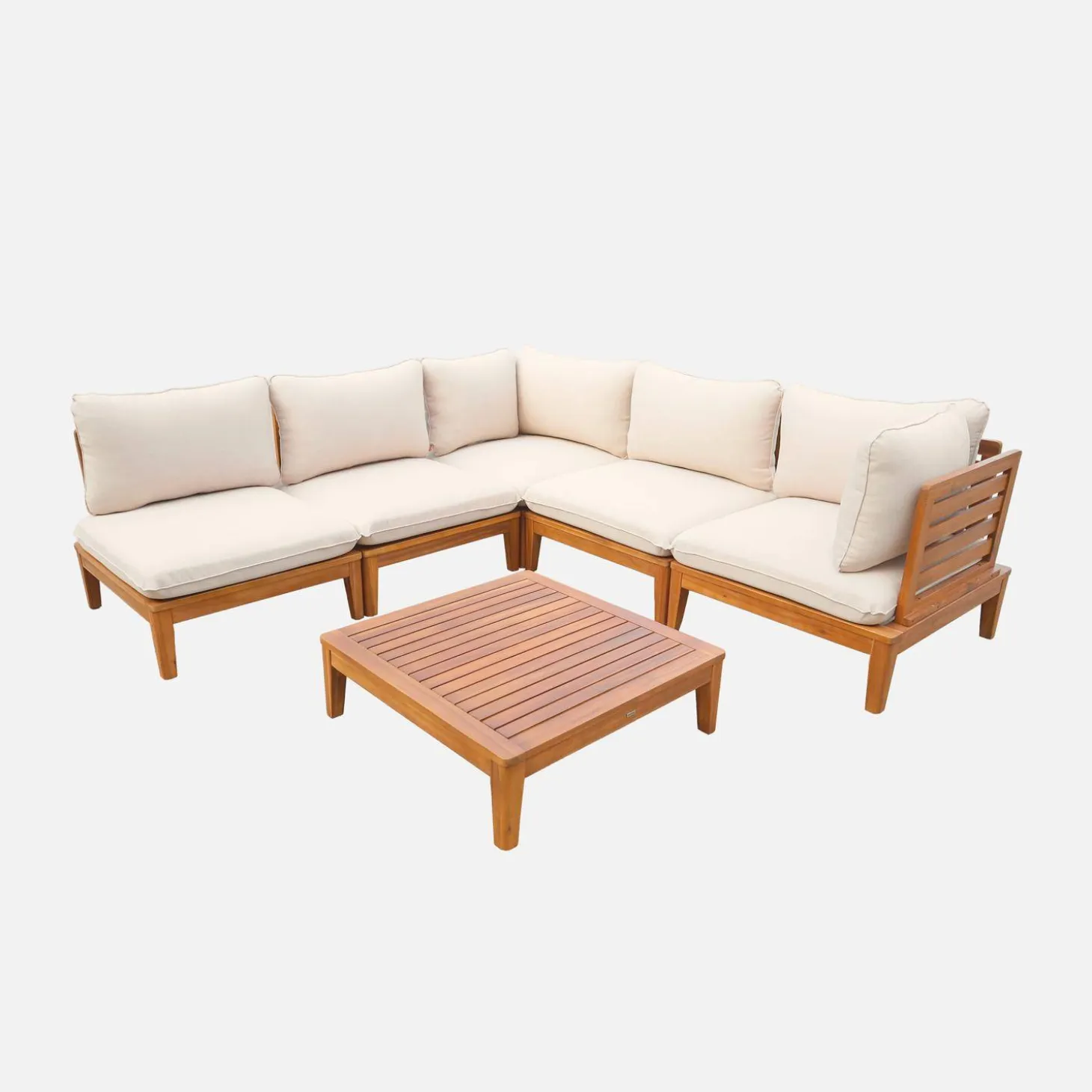 Modulares Gartenmöbel-Set aus Akazienholz für 5 Personen, beige