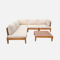 Modulares Gartenmöbel-Set aus Akazienholz für 5 Personen, beige
