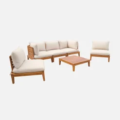 Modulares Gartenmöbel-Set aus Akazienholz für 5 Personen, beige