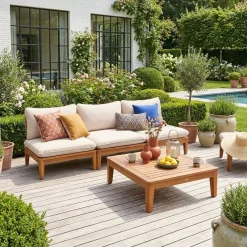 Modulares Gartenmöbel-Set aus Akazienholz 3-Sitzer beige