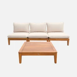 Modulares Gartenmöbel-Set aus Akazienholz 3-Sitzer beige