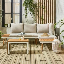 Modulares Gartenmöbelset aus Aluminium und Akazienholz, 4-Sitzer