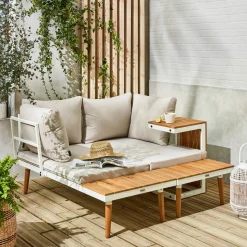 Modulares Gartenmöbelset aus Aluminium und Akazienholz, 4-Sitzer