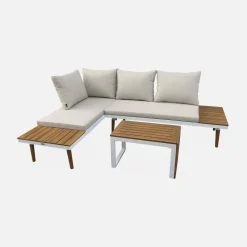 Modulares Gartenmöbelset aus Aluminium und Akazienholz, 4-Sitzer