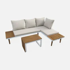 Modulares Gartenmöbelset aus Aluminium und Akazienholz, 4-Sitzer