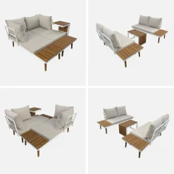 Modulares Gartenmöbelset aus Aluminium und Akazienholz, 4-Sitzer