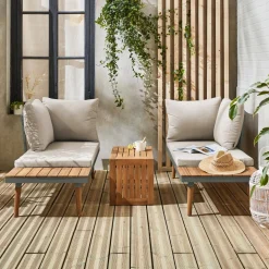 Modulares Gartenmöbelset aus Aluminium und Akazienholz, 4-Sitzer