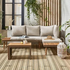 Modulares Gartenmöbelset aus Aluminium und Akazienholz, 4-Sitzer