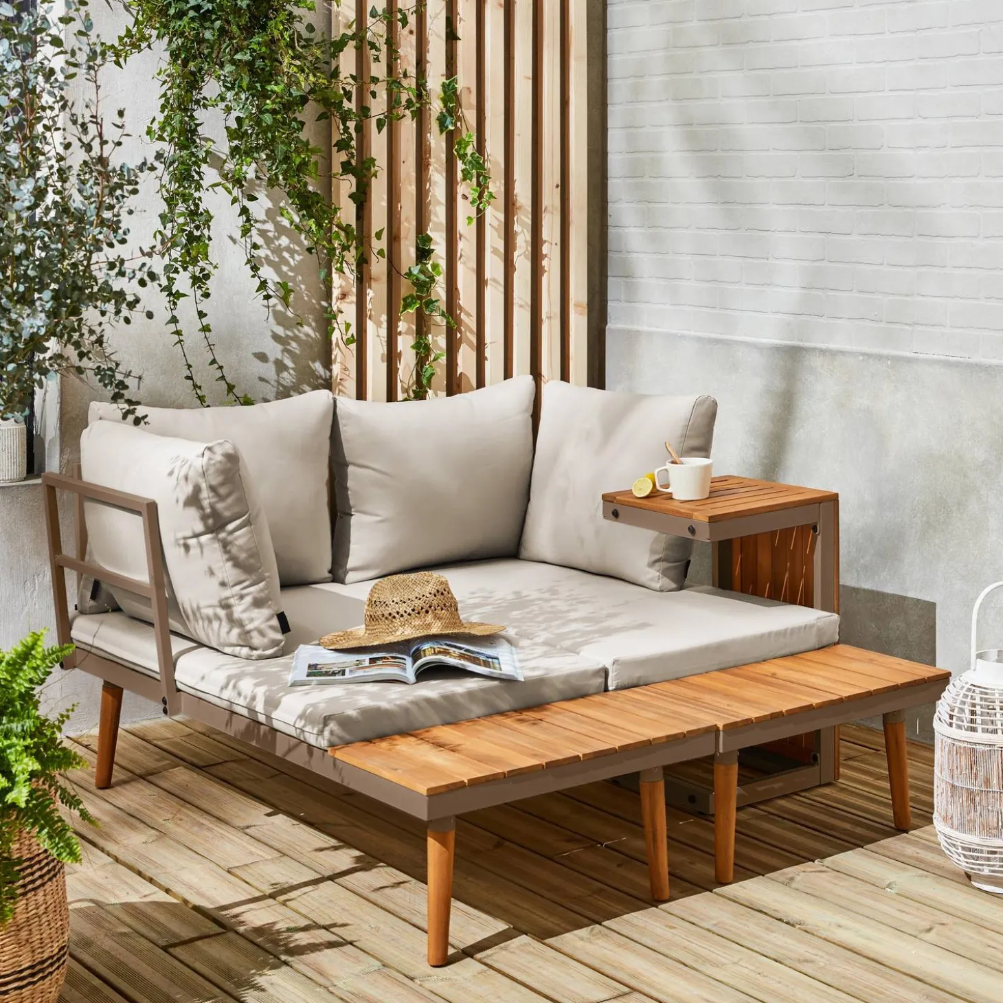 Modulares Gartenmöbelset aus Aluminium und Akazienholz, 4-Sitzer